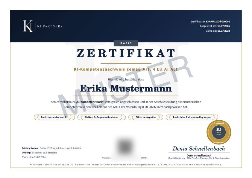 Musterzertifikat KI-Kompetenz Basis